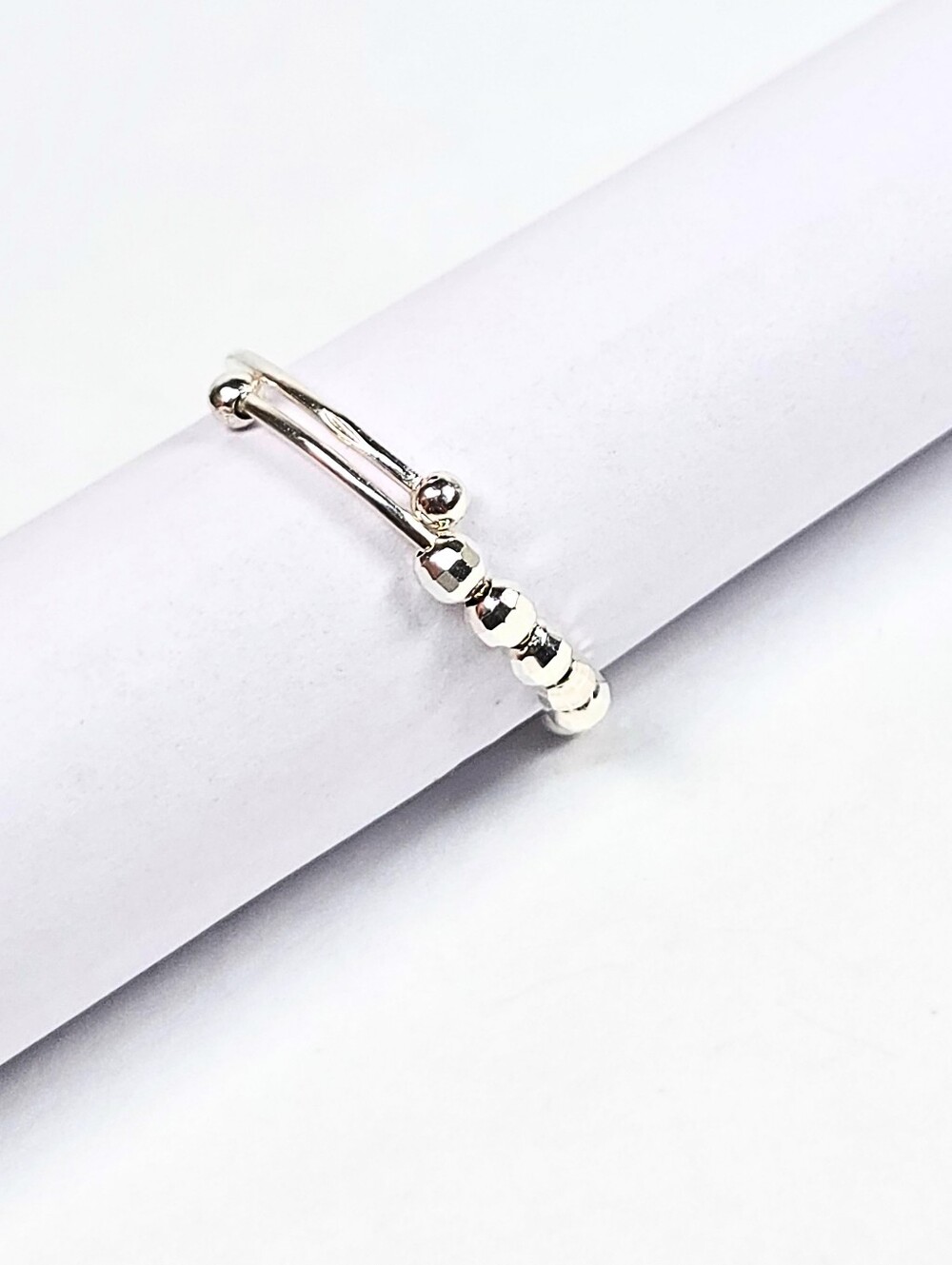 925 Sterling Silver Adjustable Spinner Anxiety Ring Anti Stress Bead Fidget Band